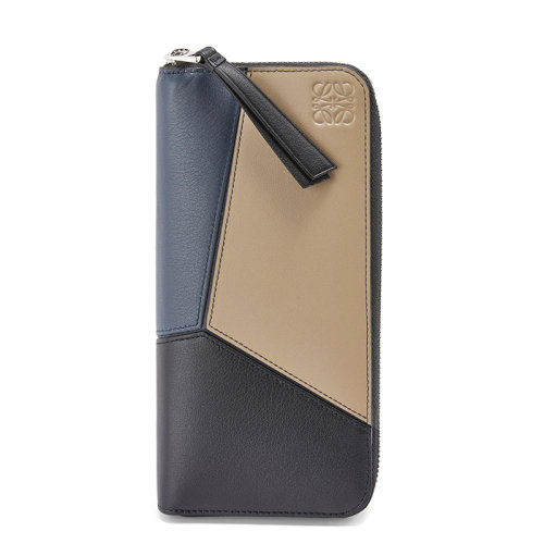 LOEWE/羅意威 22新款Puzzle系列 男士藍(lán)色/咖啡色/黑色三色拼接牛皮革拉鏈開(kāi)合拼圖錢(qián)包C510U46X04-4456