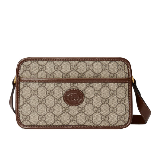 GUCCI/古馳 21新款 男士老花帆布棕色皮革復(fù)古迷你單肩包斜挎手提包65857292TCG8563