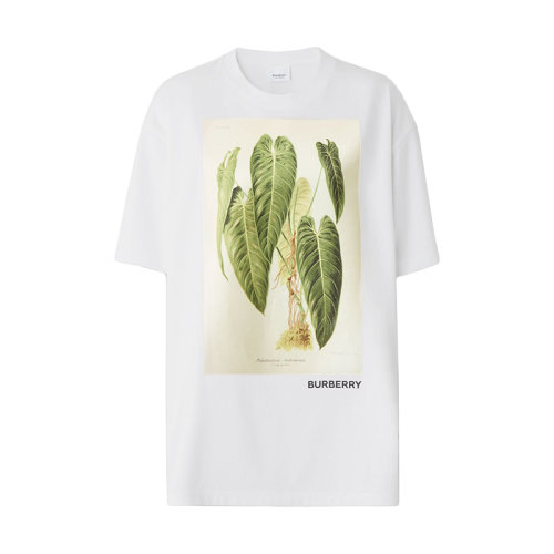 BURBERRY/博柏利 22年春夏新款 女士白色純棉植物素描印花寬松短袖T恤80570221