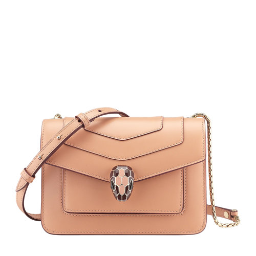 BVLGARI/寶格麗 SERPENTI FOREVER系列 女士小號(hào)焦糖米色小牛皮蛇首扣單肩斜挎包290929