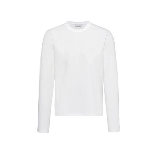 PRADA/普拉達(dá) 22年春夏新款 男士白色彈力棉長(zhǎng)袖T恤UJL159_1YDP_F0009_S_211