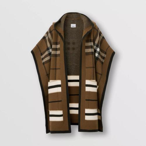  BURBERRY 22年秋冬 女士 格紋羊絨混紡連帽斗篷 80517801