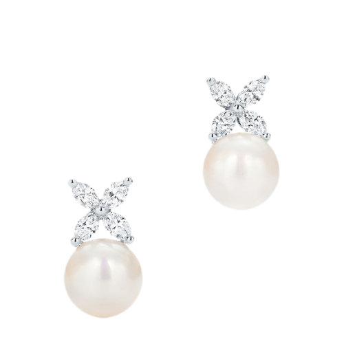 Tiffany & Co./蒂芙尼 Victoria系列 950鉑金鑲嵌鉆石淡水珍珠耳釘38050982