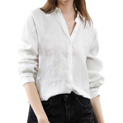 GeleiStory/GeleiStory春夏新款刺繡長袖上唯美奢華亞麻翻領(lǐng)襯衫女裝＞女士襯衫＞女士長袖襯衫