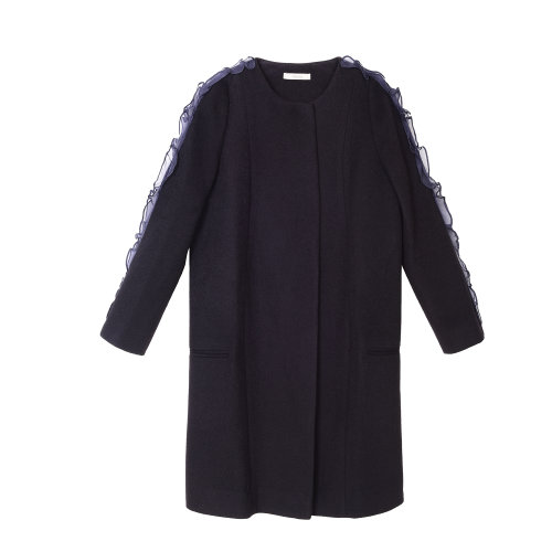 19年秋冬款nisiss/怡夕花瓣飾袖身外套女士大衣N141SC02