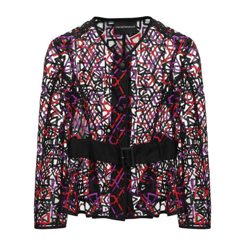 Emporio Armani/安普里奧阿瑪尼 混色 女士通體幾何珠繡圖案設計腰帶裝飾西服外套 5NG17T-52401-010