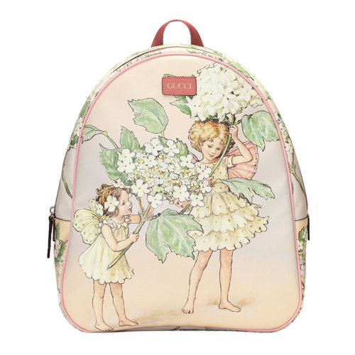 GUCCI/古馳 22新款Gucci Love Parade系列 女士淺粉色帆布童話(huà)樹(shù)仙子印花背包雙肩包433578U7SAN5761