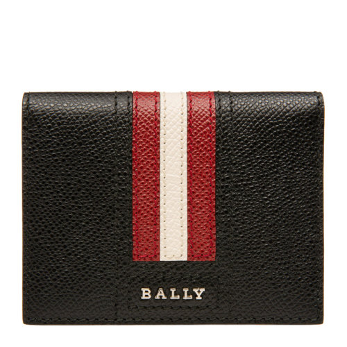 BALLY/巴利 男士黑色壓紋牛皮紅白條紋短款雙折錢夾卡包錢包男包 6226438