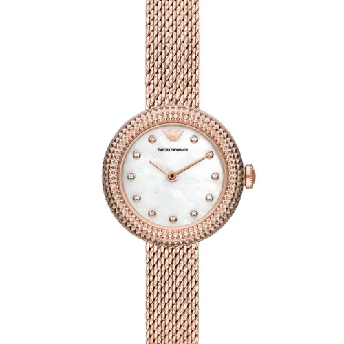Emporio Armani/安普里奧阿瑪尼  Rose玫瑰小圓盤鋼帶輕奢歐美表石英女士腕表 生日禮物送女友 AR11416