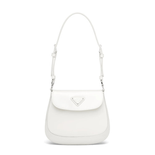 PRADA/普拉達(dá) Cleo系列 經(jīng)典女士迷你白色皮革磁扣翻蓋單肩斜挎包1BH188_ZO6_F0009_V_HOM