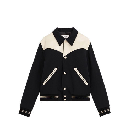 CELINE/賽琳 22年秋冬新款 男士黑色/米白色初剪羊毛混紡飾有側(cè)袋按扣開合夾克外套2V534896C.38NO