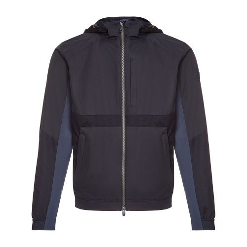 Z ZEGNA/杰尼亞 TECHMERINO? 黑/灰/藏青拼色拉鏈連帽運(yùn)動(dòng)衫夾克