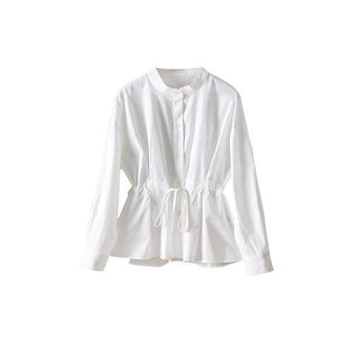 GeleiStory/GeleiStory  秋季新款上衣法式襯衫抽繩收腰立領(lǐng)純棉襯衣女裝  女士長(zhǎng)袖襯衫