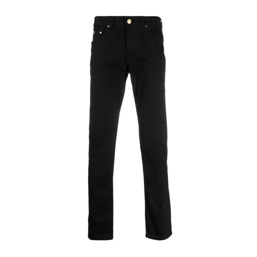 VERSACE JEANS/范思哲牛仔 男士黑色棉質(zhì)混紡彈性纖維經(jīng)典字母微標(biāo)裝飾休閑褲牛仔褲長褲男褲 A2GVA0D4-60366-899
