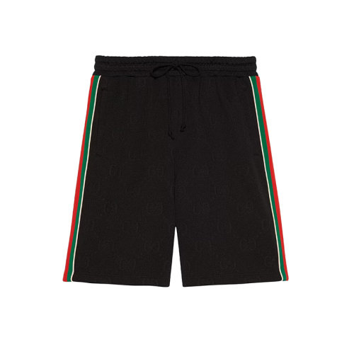 GUCCI/古馳 22年秋冬新款 男士黑色聚酯纖維紅綠絲帶細(xì)節(jié)百慕大短褲?662272XJDE91043