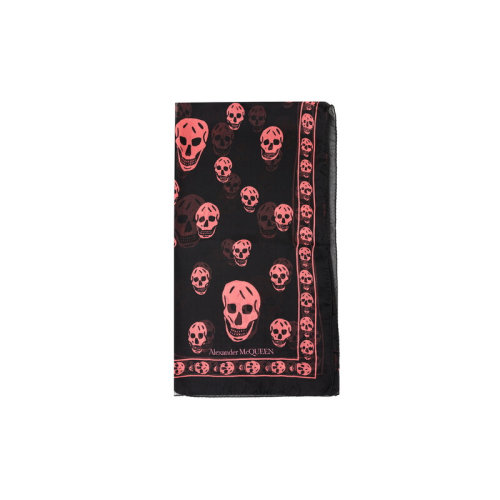 Alexander McQueen/亞歷山大麥昆  女士黑色桑蠶絲粉色骷髏頭薄款絲巾 白色絲巾/黑色絲巾 557717-3052Q-1072
