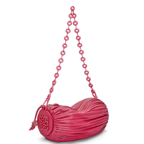 LOEWE/羅意威 22新款 女士寶石紅釉褶裥納帕小羊皮同色金屬配件兔子吊飾甜甜圈鏈條單肩手提包A912P84X17-8603