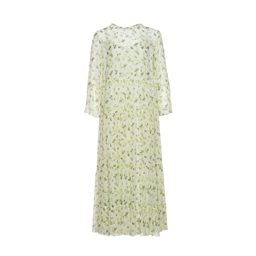 HUI/卉 女士連衣裙20秋季新品竹青色兩件套真絲印花連衣裙