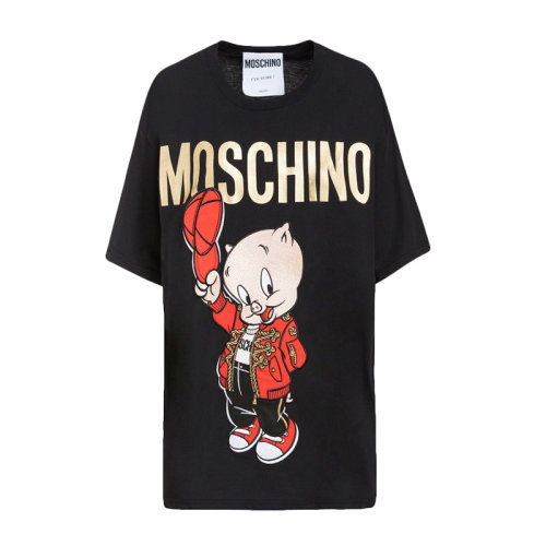 MOSCHINO 莫斯奇諾 女士 服裝  黑色圓領(lǐng)字母LOGO小豬圖案棉質(zhì)T恤 女士短袖T恤