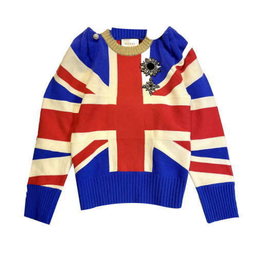 Gucci 古馳 女士羊毛毛衣 聳肩 英國(guó)米字旗圖案