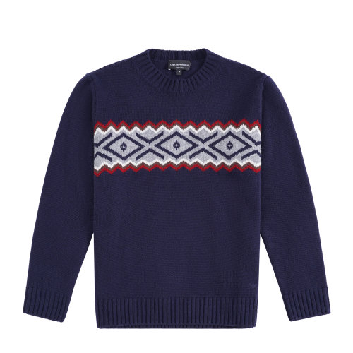 Emporio Armani 男士 藏青色 圖騰花紋拼色針織衫 6H1MV6-1M06Z-0922