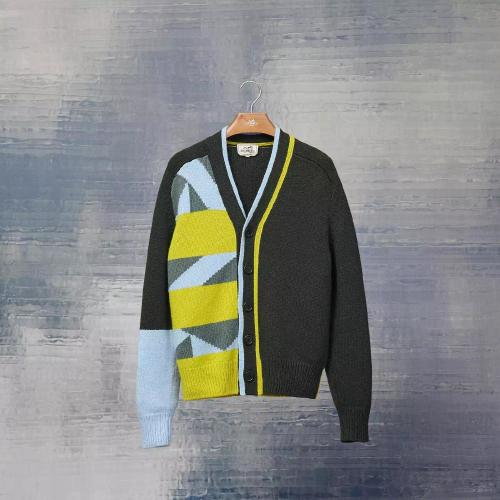  HERMES愛馬仕 22年秋冬 男士 長袖襯衫 Cardigan boutonne ??rayures tangram?? H267340HA