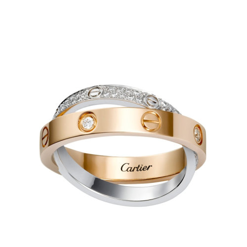 CARTIER/卡地亞 經(jīng)典款LOVE 18K金玫瑰金和18K金白金鉆石戒指 鑲嵌52顆鉆石 B4094600
