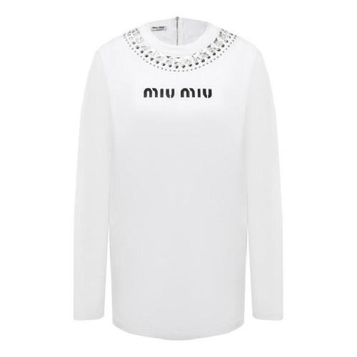  Miu Miu/繆繆 女士白色棉質(zhì)長袖T恤 MJL799-1Z3K F0009