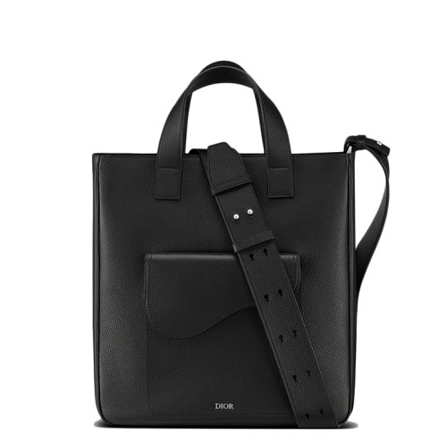 DIOR/迪奧 CABAS SADDLE系列 男士黑色粒面小牛皮鞍形單肩斜挎手提包1ADSH175YMJ_H00N