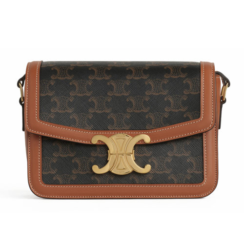 CELINE/賽琳 經(jīng)典款Triomphe 2020早春新色 女士小號牛皮拼接老花帆布翻蓋凱旋扣單肩包 188882BZ4.04LU