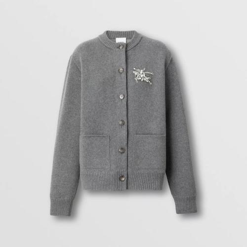  BURBERRY 22年秋冬 女士 人造水晶馬術(shù)騎士裝飾羊毛混紡開衫 80621811