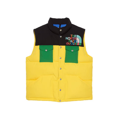 GUCCI/古馳 22秋冬款 The North Face聯(lián)名系列 女士多色聚酰胺飾有彩色刺繡LOGO徽標四個前袋設計按扣開合羽絨服馬甲?672459XAAER7265