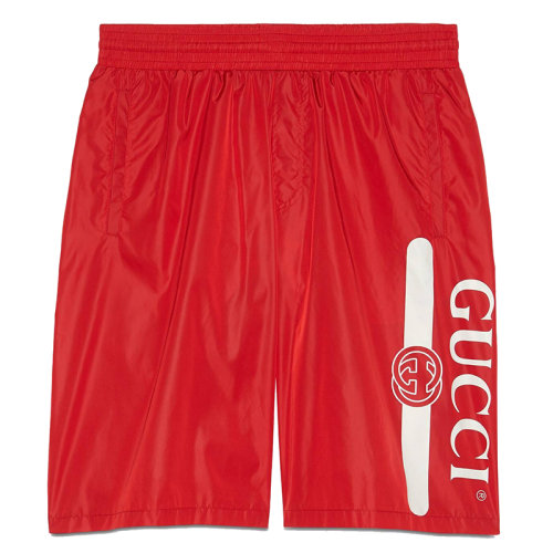 GUCCI/古馳 男士紅色防水尼龍Gucci徽標(biāo)印花短褲627275XHAC36392