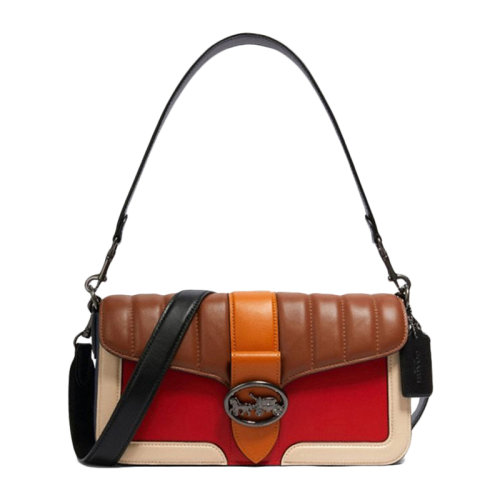 COACH/蔻馳女士拼色皮革經(jīng)典馬車徽標(biāo)磁扣開合單肩包斜挎包手提包酒神包腋下包女包 F5568QBRL1