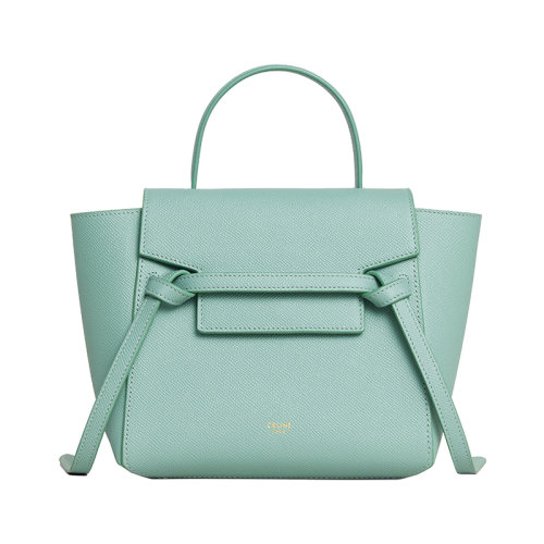 CELINE/賽琳 22新款 NANO BAG系列 女士薄荷綠粒面小牛皮翻蓋拉鏈開合拆卸調(diào)節(jié)肩帶單肩斜挎手提鯰魚包189003ZVA.29IM