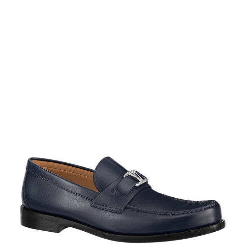 Louis Vuitton/路易威登 22年早春新款 MAJOR系列 男士海軍藍色打蠟小牛皮LV銀扣樂福鞋1A9HH5