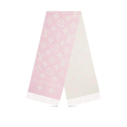 Louis Vuitton/路易威登 22年秋冬新款 LV ESSENTIAL系列 女士粉色純羊毛老花印花流蘇圍巾M77729
