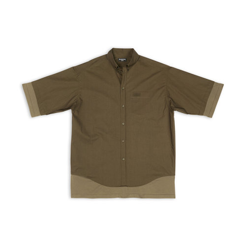 Balenciaga/巴黎世家 22年秋冬新款 男士卡其色純棉BB標識層疊短袖襯衫699195TMM442840