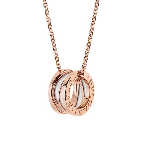 BVLGARI/寶格麗 B.zero1系列 18K金玫瑰金鏤空嵌白陶瓷 項鏈 356117