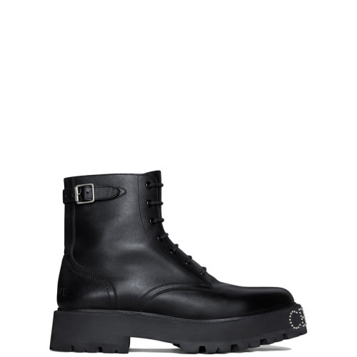 CELINE/賽琳 22年春夏新款 BULKY系列 男士黑色亮澤牛皮革飾釘外底系帶靴345983579C.38NO