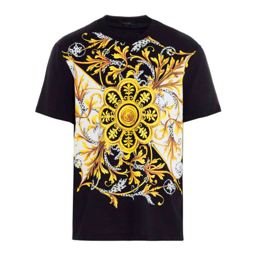VERSACE/范思哲 男士黑色棉質(zhì)BAROCCO印花裝飾圓領(lǐng)上衣短袖T恤 A87371-A228806-A1008