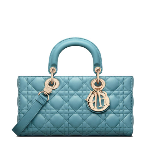 DIOR/迪奧 22新款LADY D-JOY系列 女士天藍色羊皮革藤格紋單肩斜挎手提戴妃包M0540ONGE_M08Z