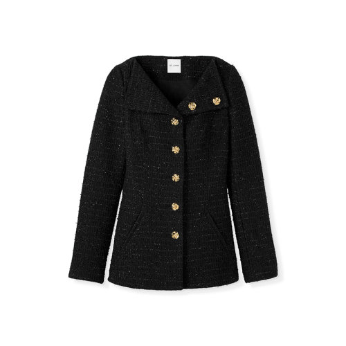 St.John/盛薔21早秋黑色粗花呢不對(duì)稱女士夾克K6240E1