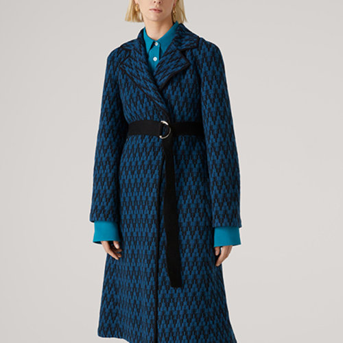 St.John/盛薔圖形氈制人字紋腰帶外套女士夾克H611W61