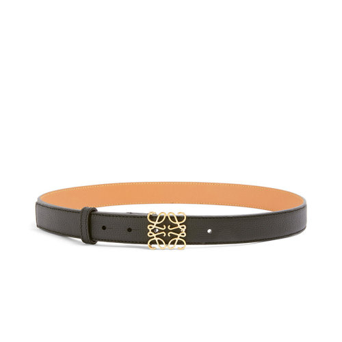 LOEWE/羅意威 22年早春新款 Anagram系列 女士黑色鵝卵石紋牛皮革金扣腰帶28毫米E619Z26X04-1206