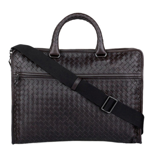 Bottega Veneta/葆蝶家 BV  男士羊皮編織棕色羊皮商務(wù)休閑手提包公文包男包 248395-VQ131-1301