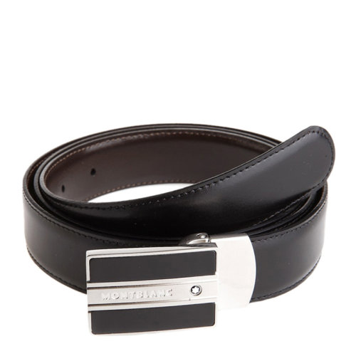 Mont Blanc/萬寶龍 男士黑色牛皮扣式鍍鈀卡扣商務(wù)休閑皮帶腰帶腰帶 128136