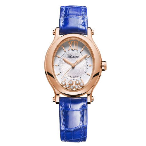  Chopard/蕭邦  Happy Sport系列 橢圓形自動(dòng)機(jī)械表鑲鉆玫瑰金表殼皮質(zhì)表帶女表31x29毫米275362-5001