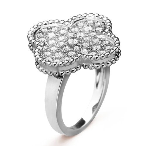 Van Cleef & Arpels/梵克雅寶 經(jīng)典Magic Alhambra系列 18K金白金鑲鉆四葉草戒指指環(huán)VCARN9WU00