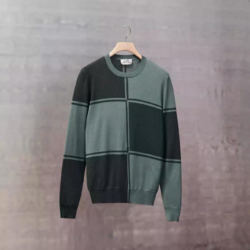  HERMES愛馬仕 22年秋冬 男士 長(zhǎng)袖襯衫 Pull col rond ??Cadre et Damiers?? H267030HA09M